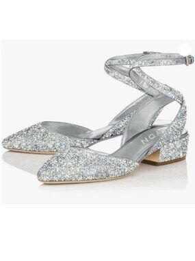 YDN Women's Low Block Heel Sandals Pointy Toe Slingback D'Orsay Pumps Sliver